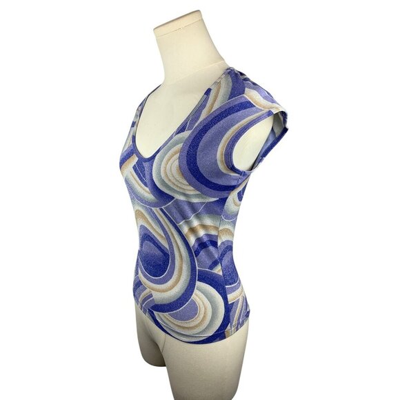 Bebe Women’s M Multicolor Swirl Print Cap Sleeve Top - Picture 3 of 7